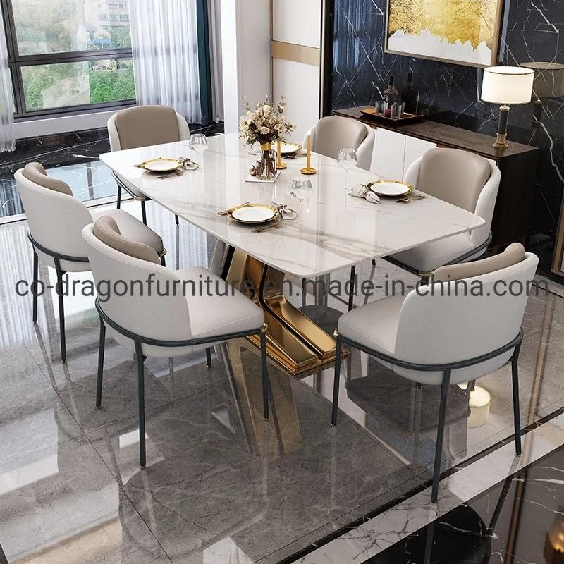 Luxury Design Home Furniture Steel Dining Table with Marble Top