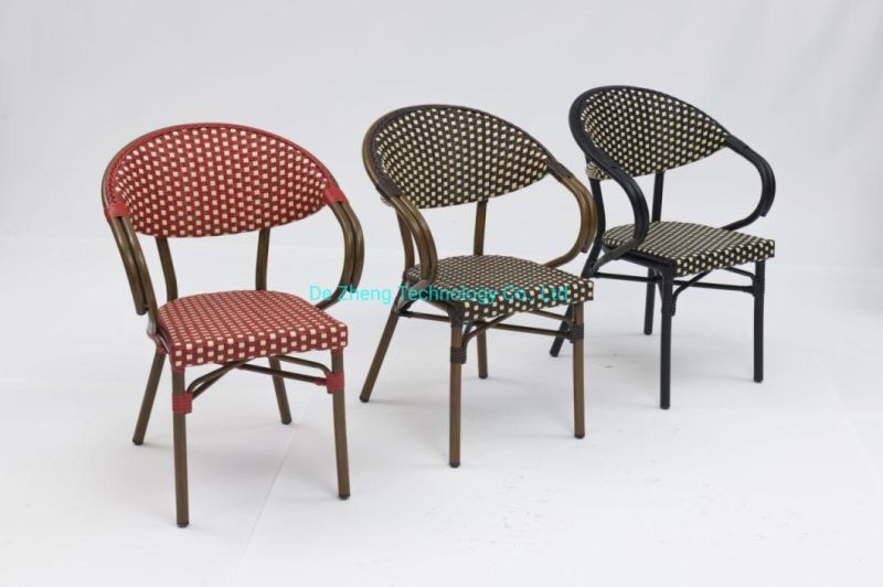 Outdoor Furniture Supplier Stackable Rattan Wicker Armchair Garden Restaurant Bistro French Terrace Chairs