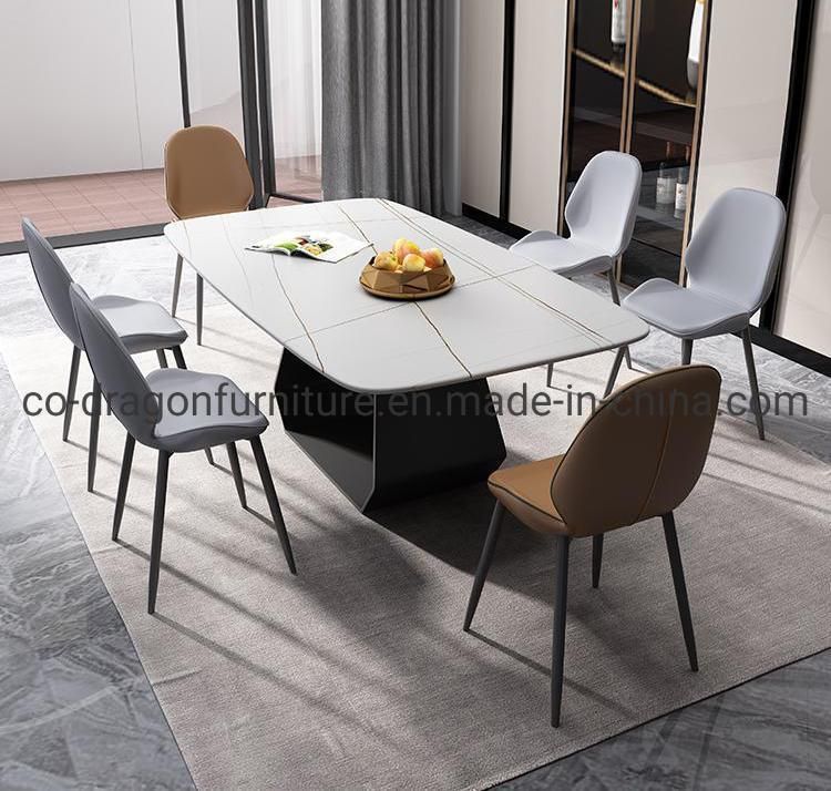 New Design Home Furniture Steel Dining Table with Marble Top