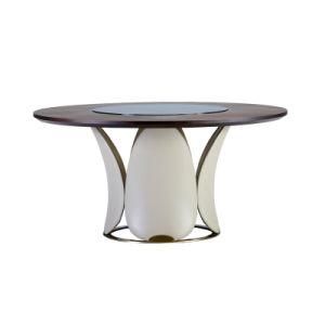 Wooden Dining Table with Glass Top Lazy Susan and Petal Base 1.38m 1.5m 1.8m