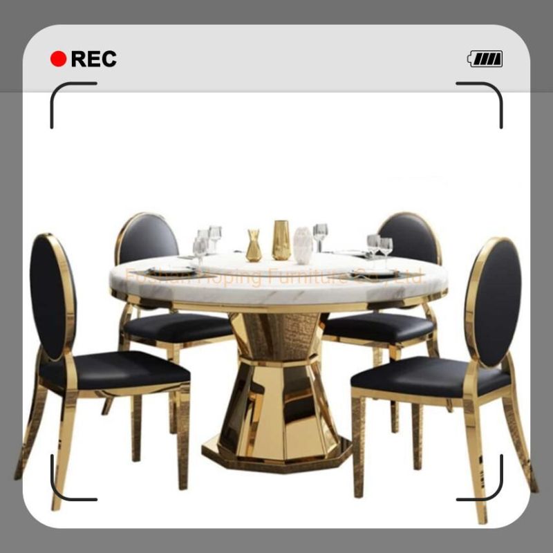 Modern Style Round Tempered Glass Marble Top Dining Set Wedding Chair Furniture Household Ball Stainless Steel Legs Base 124 Seat People Dining Table