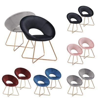 Lounge Office Furniture Velvet Arm Dining Chair Fabric Metal Leg