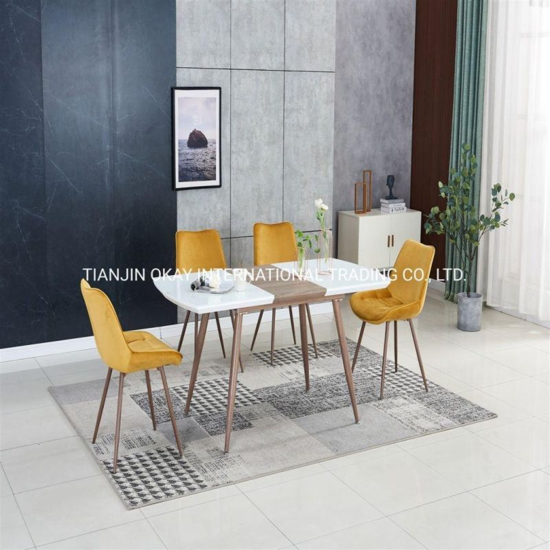 New Rectangular Marble Top and Metal Leg Cheap Dinning Furniture Restaurant Modern 6 Chairs Dining Table Set