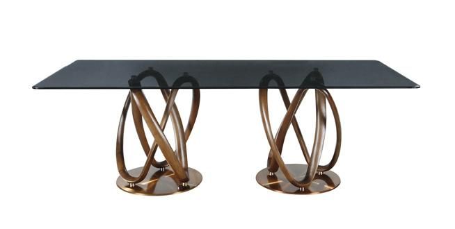Factory Modern Living Room Stainless Steel Wooden Glass Round Dining Table
