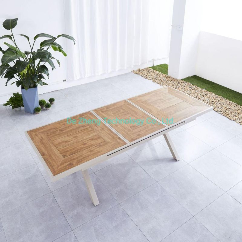 Leisure Facilities Garden Detachable and Assembled Cartons Extendable Table Outdoor Furniture Poly Wood Metal Dining Table