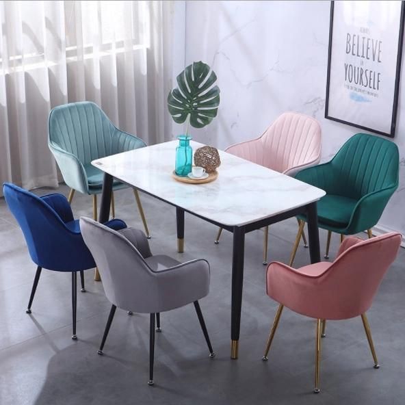 Modern Cheap Leisure Living Room Armchair Green Velvet Golden Plating Dining Chair