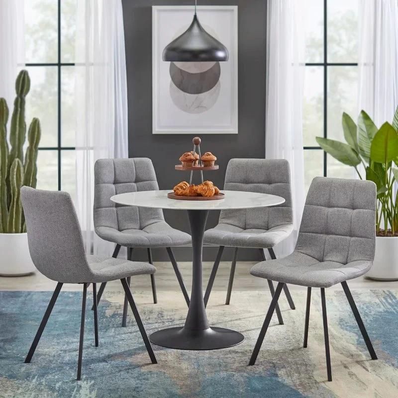 Big Full Black Restaurant Tables and Chairs Dining Room Set Tempered Glass Table Top with Metal Legs 6 Seaters Dining Sets