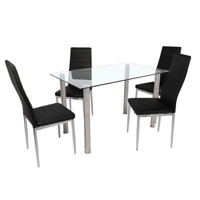 Dining Furniture Tempered Glass Top Metal Legs Dining Table Set