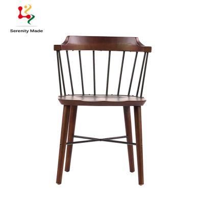 Industrial Design Commercial Furniture Hotel Coffee Shop Restaurant Living Room Walnut Wood Metal Backrest Dining Chair