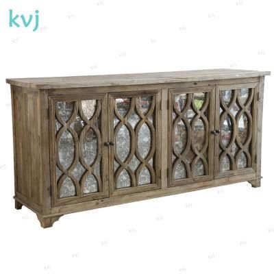 Kvj-7306 French Rustic Vintage Storage Cabinet with Antique Glass Doors
