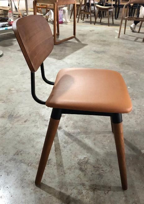 Oak Color Wooden Frame Metal Dining Chair for Restaurant Commercial Use