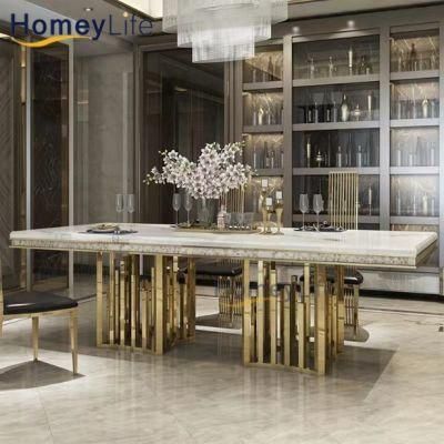 Top 1 Best Selling Modern Rectangular Marble Top Dining Table with Silver Chrome Legs