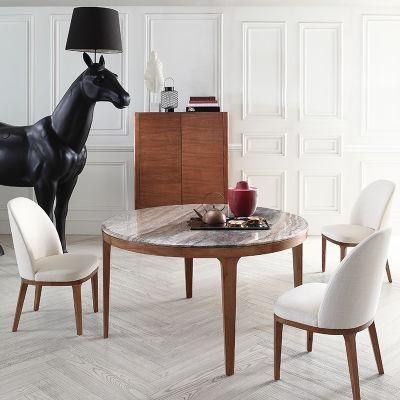 OEM/ODM Modern Design Hotel Villa Apartment Home House Furniture Dining Table Round Marble Top Walnut Solid Wood Leg Dining Table