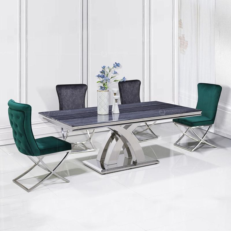 UK Style Grey Marble Top Stainless Steel Dining Table