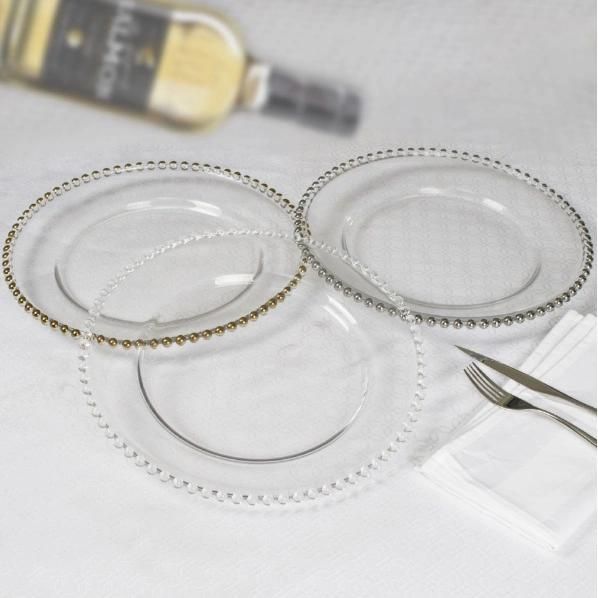 Clear Transparent Crystal Gold Silver Edge Glass Food Plate for Wedding
