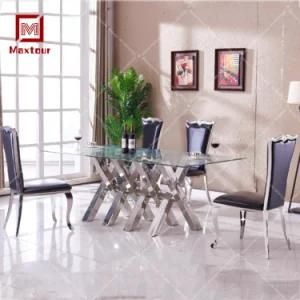 Clear Glass Top Dining Room Sets Furniture Stainless Steel Dining Table Set 6 Chairs