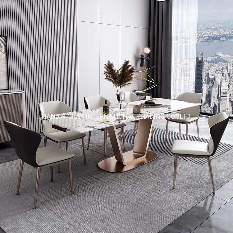 Modern Ceramic Top Extendable Dining Dinner Table Contemporary Extending Dining Table Artificial Marble Extending Dining Table