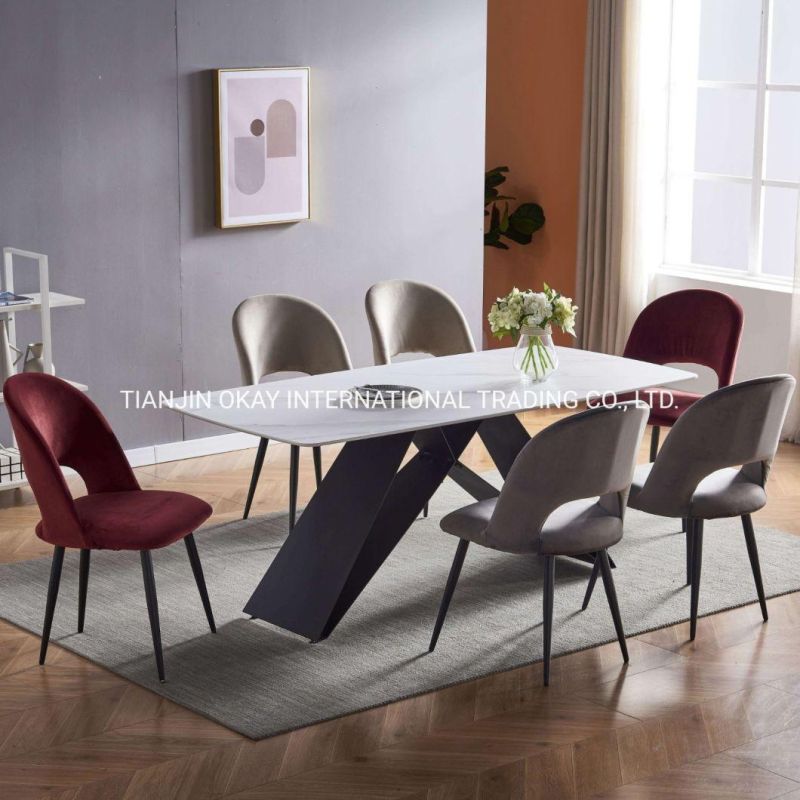 2022 New Rectangular Italian Marble Top Tavolo and Metal Leg Mesa De Marmore Dining Table Set