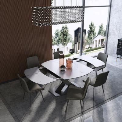 Modern Home Restaurant Furniture Extendable Steel Marble Kitchen Dining Room Set Table