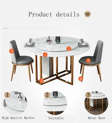 Artificial Marble Round Marble Top Metal Leg Table with Turntable