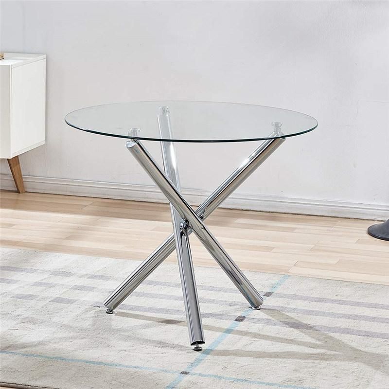 Hot Sale Cheap Modern Glass Top Chromed Legs Dining Table