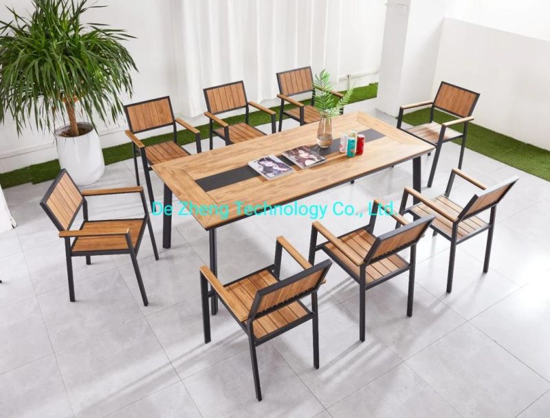 Aluminum Teak Wood Outdoor Furniture Waterproof Garden Dining Table and Chairs Set for Patio Use