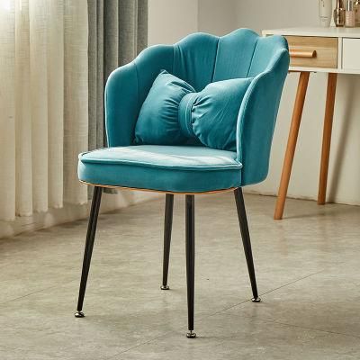 Northern Europe Modern Style High Back Customized Flannel Fabric Stainless Steel Dining Chair for Household Furniture