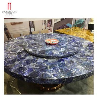 Modern Restaurant Home Dinner Furniture Marble Blue Gemstone Onyx Dining Table