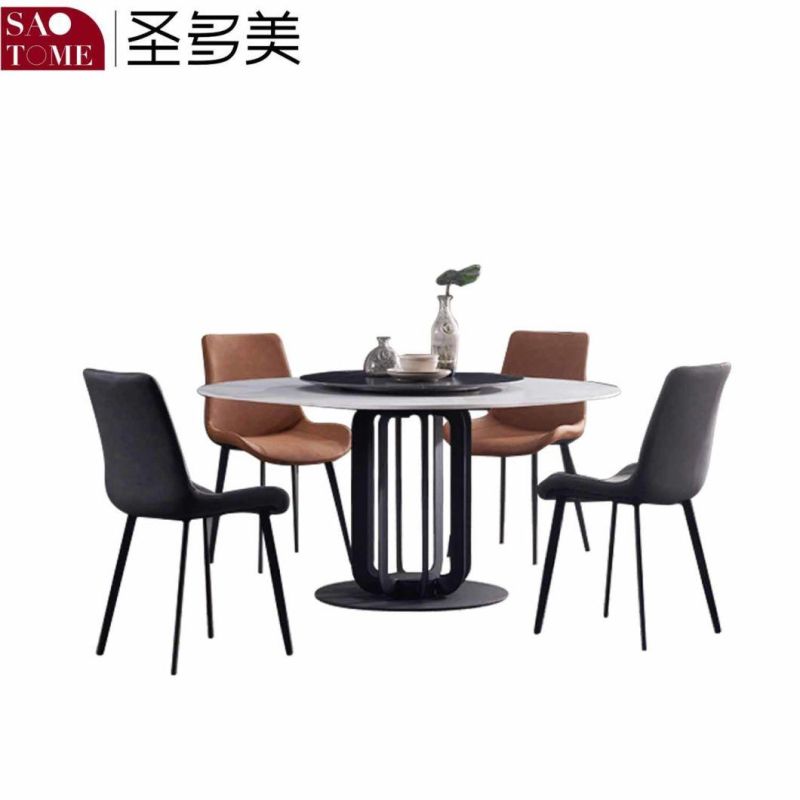 Rotary Stainless Steel + Carbon Rock Plate and Chairs Dining Table 6 Seater