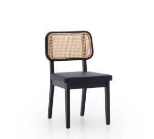 Modern Cafe Indoor Furniture Black Leather Timber Can Dining Chair