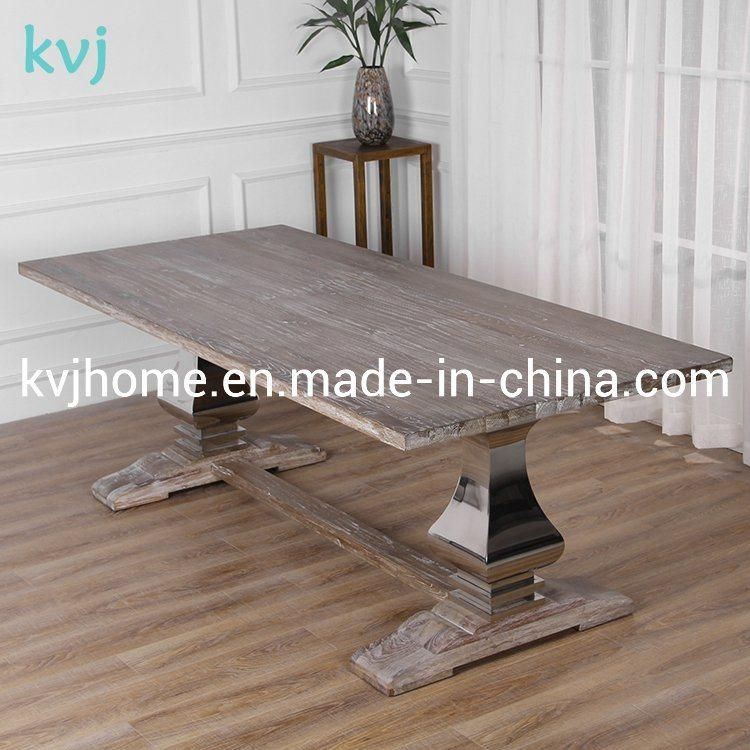 Kvj-7208 Traditional Colonial Rustic Antique Rectangle Elm Dining Table