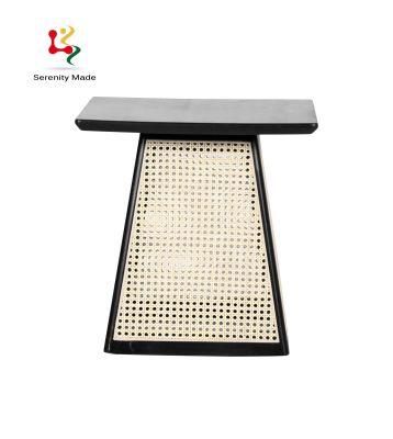 Modern Restaurant Furniture Black Wooden Frame Woven Round Dining Table