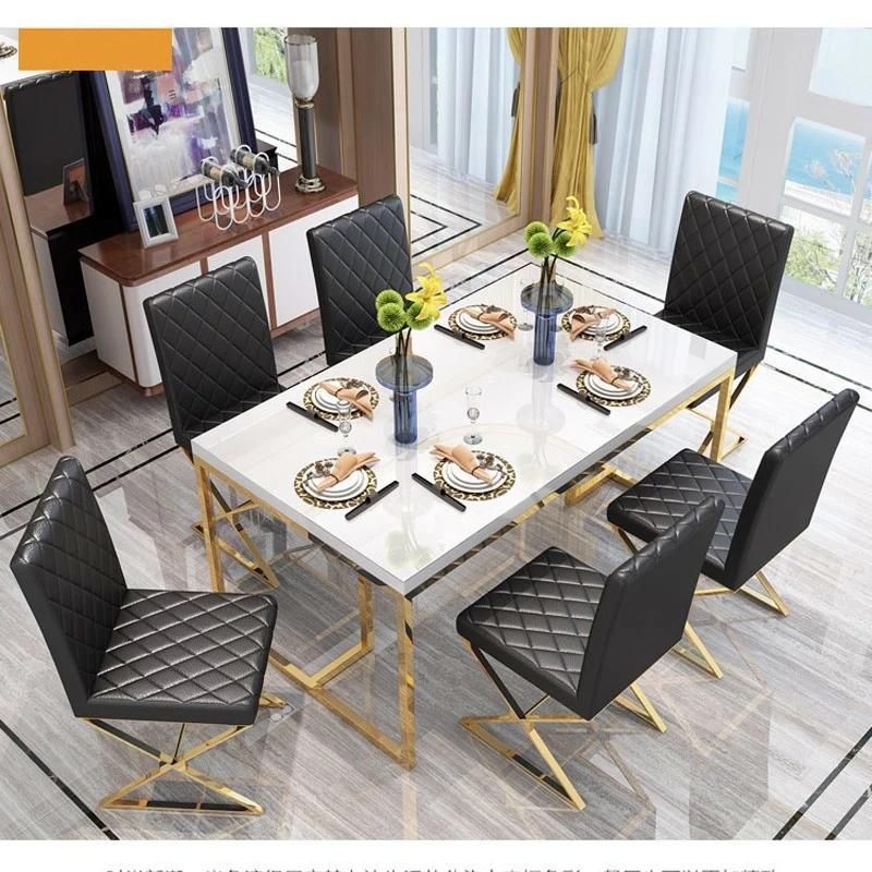 Wholesale Modern Luxury Design Glass Top Dining Room Table Stainless Steel Dining Table Set