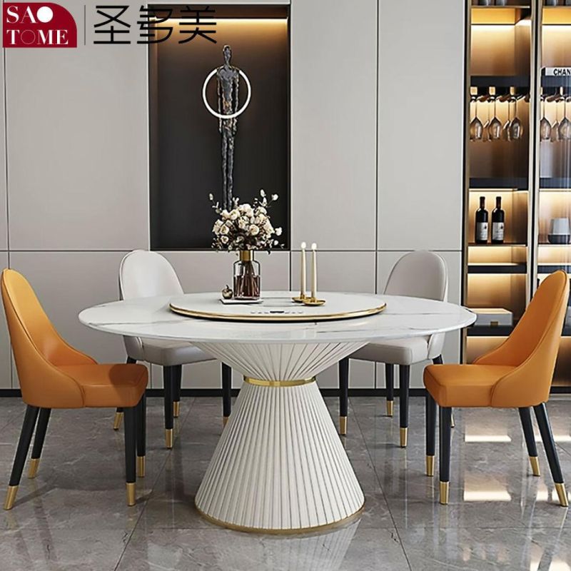 Round Rotary Dining Table with Rock Plate Top