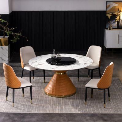 Modern Dining Room Furniture Marble Top Round Shape Tables Living Room Apartment Hotel Gold Metal Base Dining Table