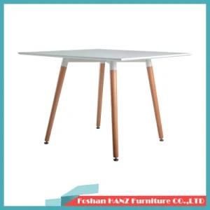 White Square Plastic Wooden Leg Dining Table