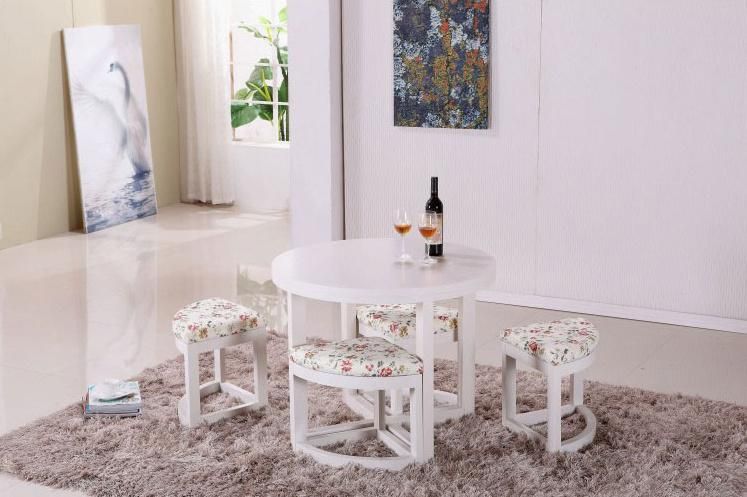 One Table with Four Stools Wooden Dining Set (M-X1026)