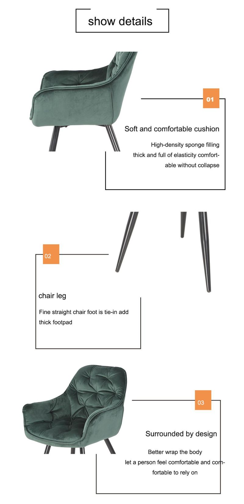 Teal Velvet Fabric Restaurant Dining Chair with Backrest