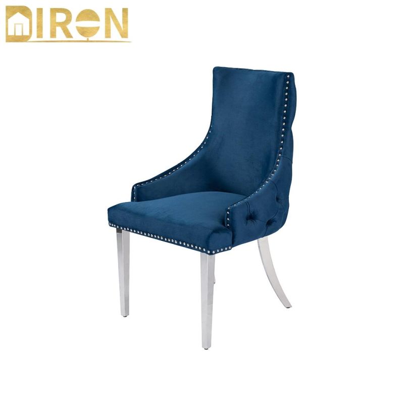 China Factory Contemporary Restaurant Furniture Velvet Leisure Fabric Dining Room Gold Chrome Leg Upholstered Dining Chair