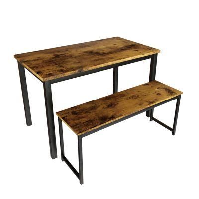Steel and Wood Dining Room Table Set with 2 Benches