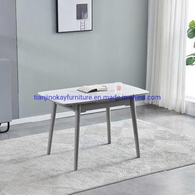 Okay Best Seller Modern Minimalist Rectangular Extendable Sintered Stone Dining Table Set with Light Grey Marble Table Top Solid Ash Wood Frame