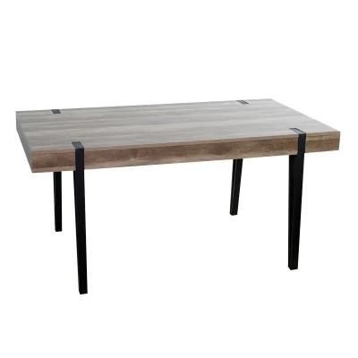 New Modern Metal Leg Antique Solid Thick Wooden Top Dining Table for Dining Room