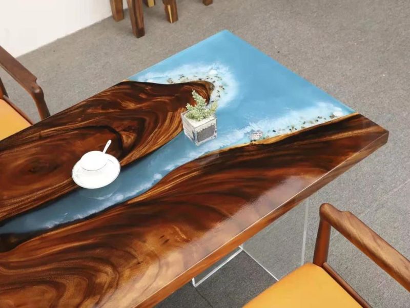 Solid Top Live Edge Slab Epoxy Suar Wood Table