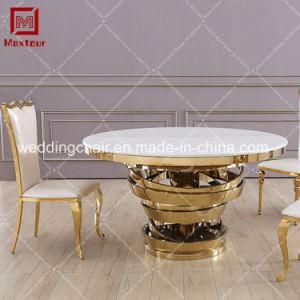 Stainless Steel Wedding Furniture Round Marble Top Dinner Table for Banquet Dining Room