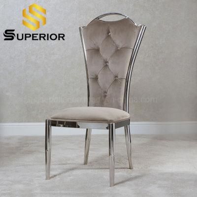 European Style Interior Furniture Stainless Steel Brown Velvet Dining Chair