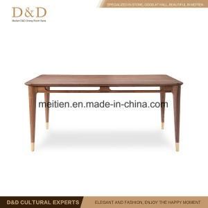 Fashionable Walnut Solid Wood Dining Table with Metal and Wood Leg