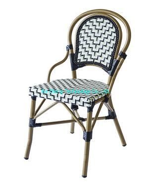 French Design Outdoor Restaurant Bistro Woven PE Rattan Colorful Dining Chair