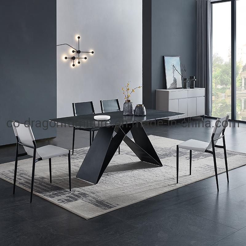 Modern Home Furniture Steel Legs 6 Seats Dining Table Sets