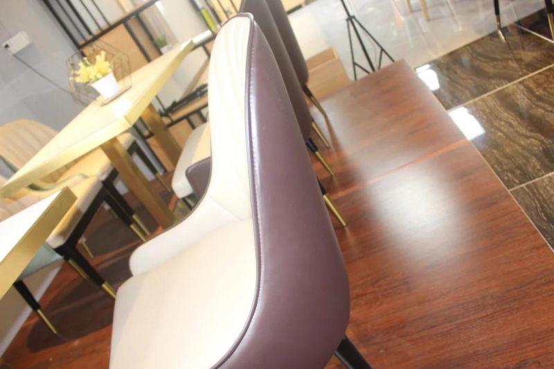 Foshan Dining Room Furniture Cheap Wood Legs Leather Upholstered Dining Chair Modern Style Leather Chair