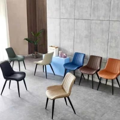 Modern Minimalist Style Creative Backrest Chair Home Restaurant Leather Dining Chair with Armrests